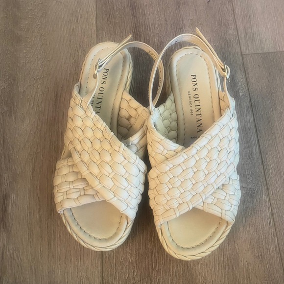 Pons Quintana Leather Woven Cream Platform Sandal Size 37 NEW - Picture 2 of 6